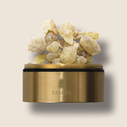 Faseel Brass Jar with Hojari Frankincense Resin – 30g